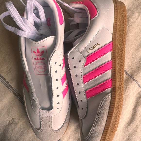Adidas Women's White and Pink Striped Sneakers - Picture 2 of 4